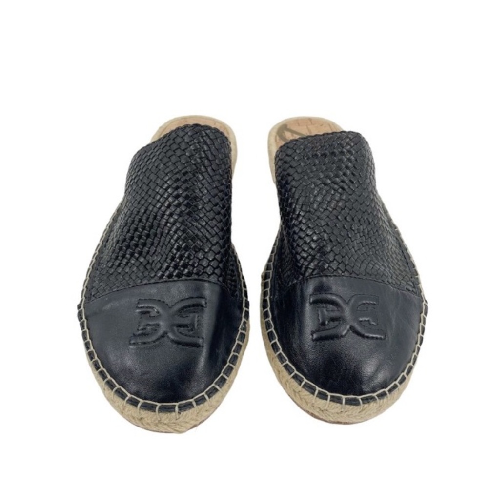 Sam Edelman Karter Black Leather Woven Slip On Espadrilles Mules Womens Size 9.5